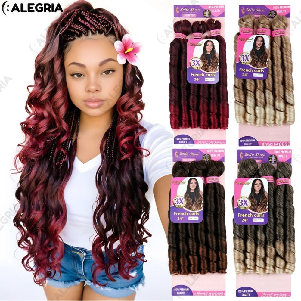 Jumbo Liso Ondulado Cabelo Boho French Curl Fibra Sintética Premium 400g Para Tranças Crochet Braids-AR