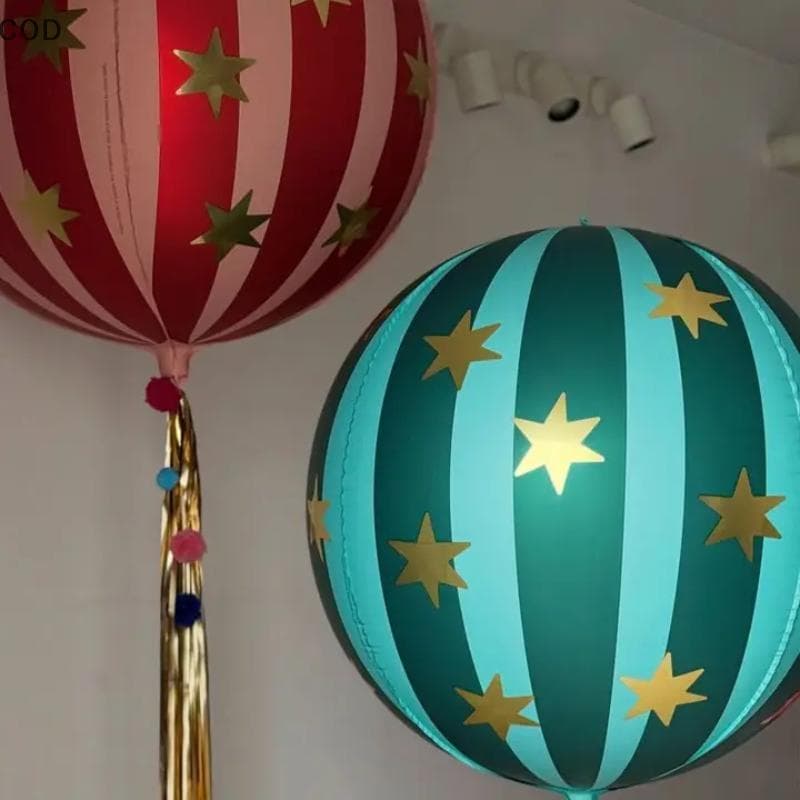 [gla] 2pcs 22 Polegadas 4D Listrado Estrela Balão De Filme De Alumínio Com Esferas Verdes Vermelhas Que Podem Flutuar No