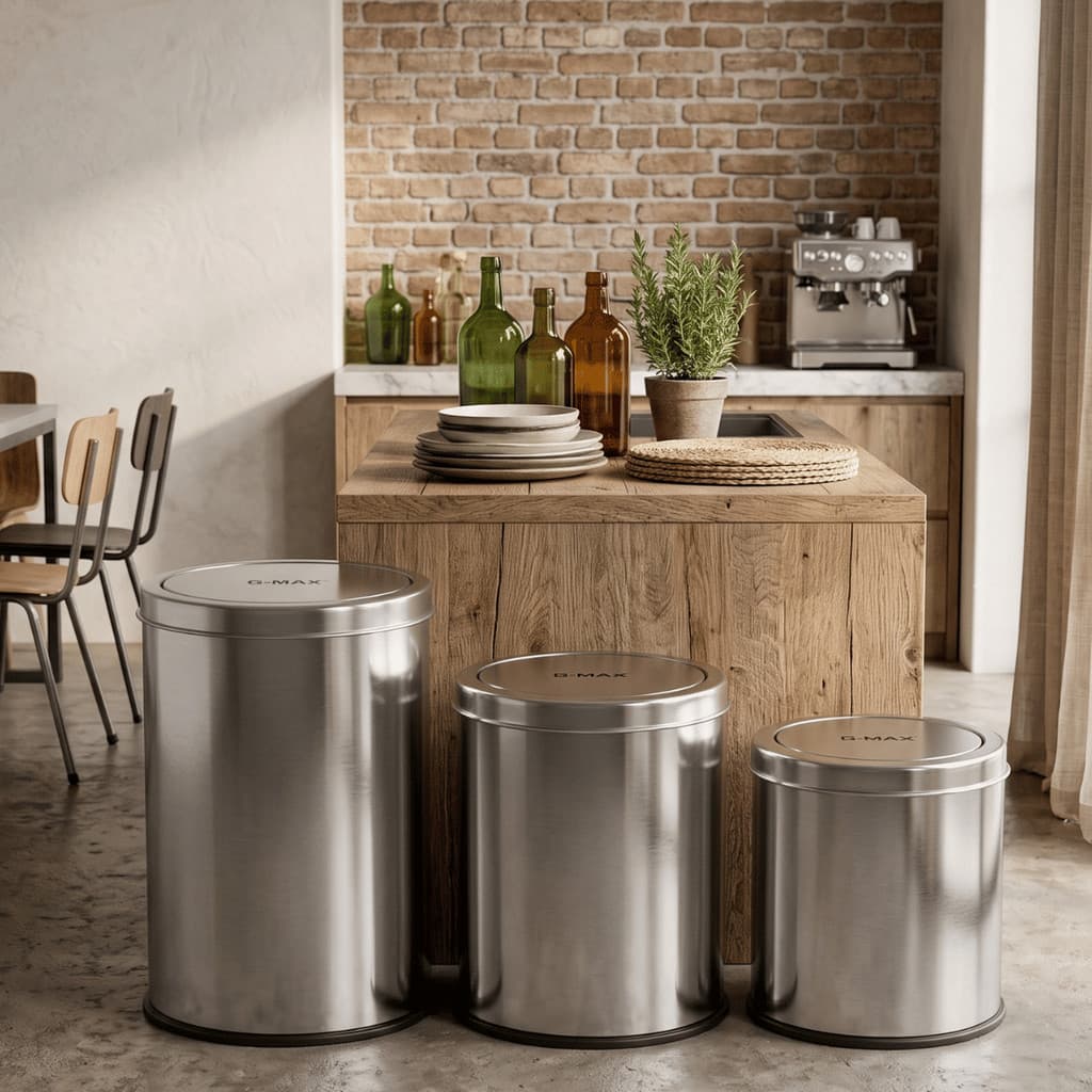 Conjunto de Lixeiras Inox 12L 8L 5L Estilo e Praticidade para sua Casa
