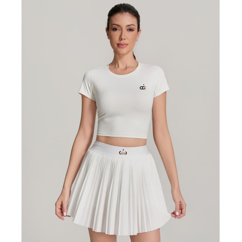 top Esportivo Feminino , Saia Plissada nude De Secagem Rápida Feminina Com Forro Conjunto De Tênis Pilates