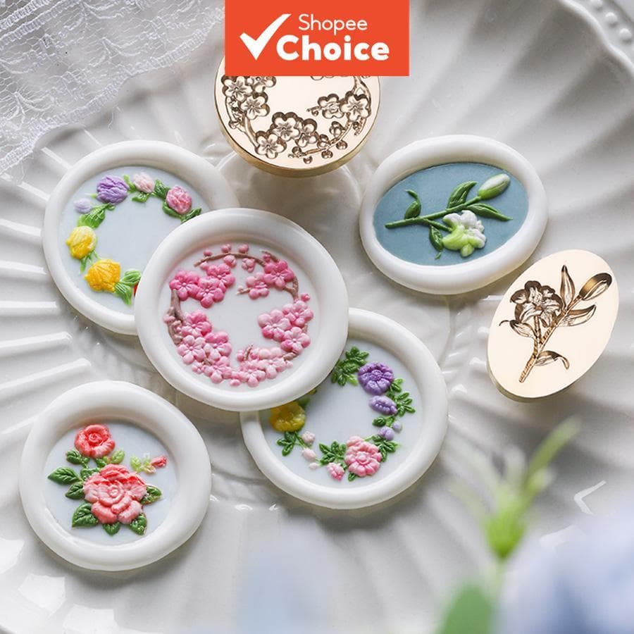 Carimbo de Cera da Série Floral, 1 unidade, Design em relevo de plantas e flores, Ideal para selar envelopes, decorar