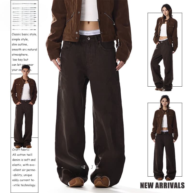 Calças soltas marrom escuro masculinas preto marrom lavado calças Jeans retrô americanas calças Jeans soltas masculinas