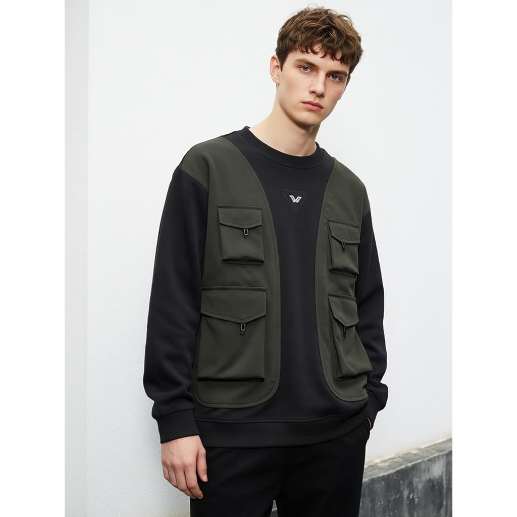 Roupas masculinas de tamanho grande bonito na moda 2026 primavera férias de duas peças Multi-bolso moletom masculino mai