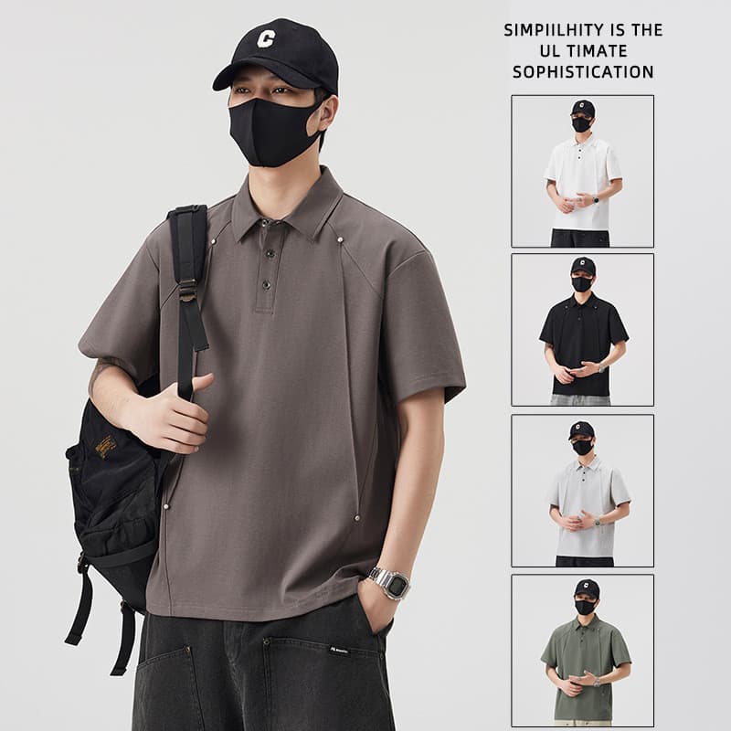 Camisa Polo masculina de manga curta verão novo estilo japonês solto na moda All-Match rufião bonito cor sólida lapela C