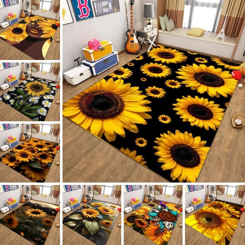 Girassol Personalizado Aquarela Cristal Veludo Tapete Antiderrapante Área Floral Presente Para Amantes De Flores