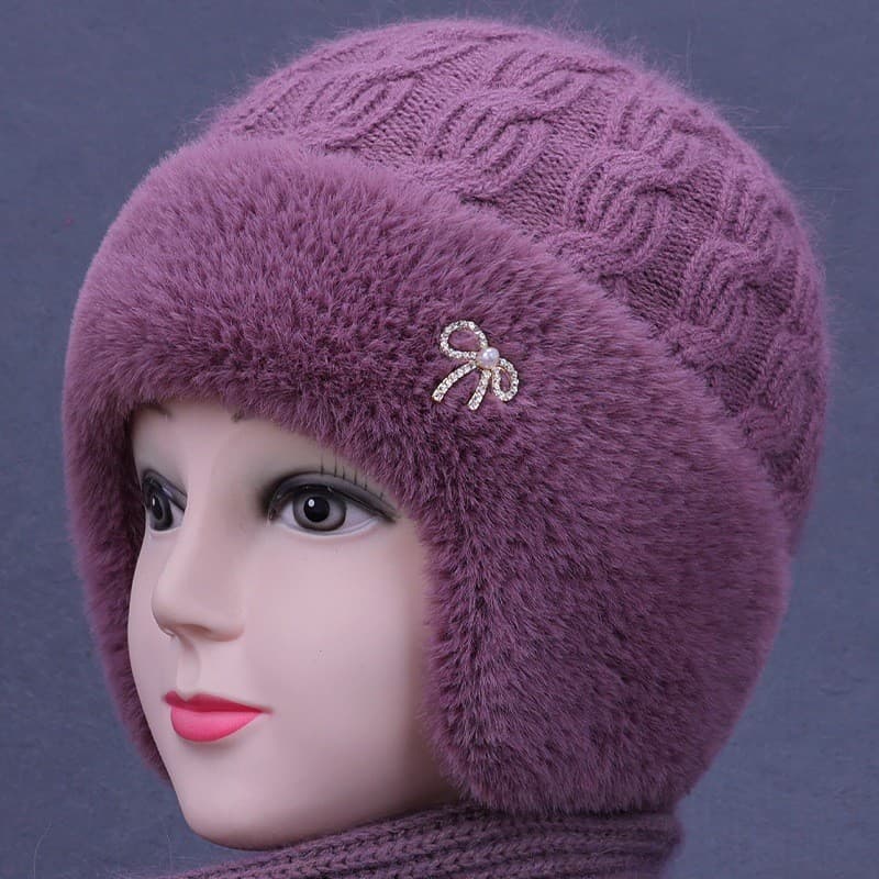 Chapéu para idosos de meia-idade feminino outono inverno mãe lã quente chapéu de malha idosos avó inverno chapéu de prot