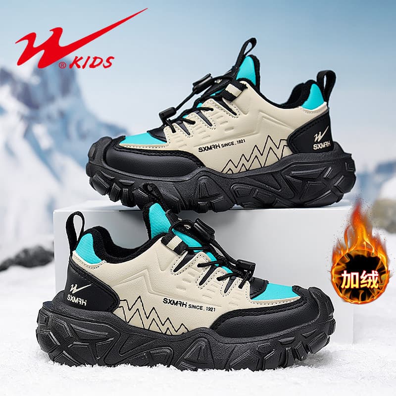 Sapatos infantis de estrela dupla sapatos de algodão para meninos inverno médio grande lã infantil quente calçados espor