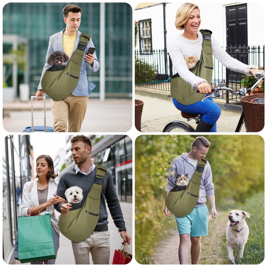 Bolsa mensageiro portátil com bolso para celular, bolsa para cachorro, comprimento ajustável, alça de ombro, fivela móve