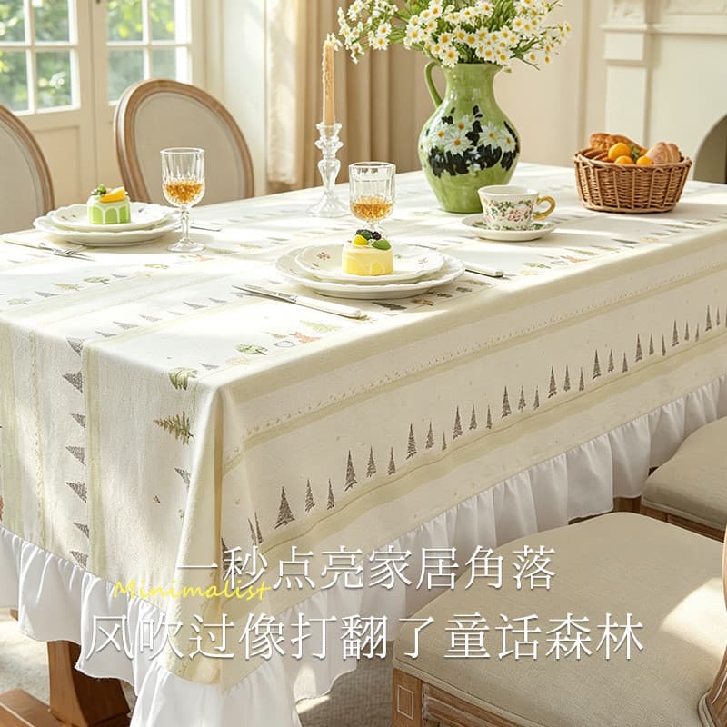 Toalha de mesa estampada de fio duplo estilo Pastoral, babados, macio, resistente ao desgaste, estilo creme, decoração d