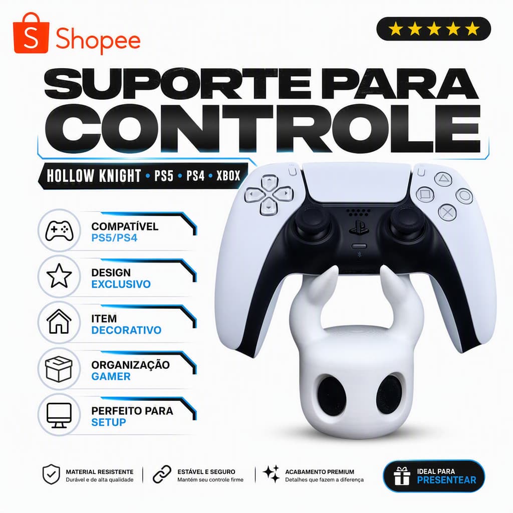 Suporte Hollow Knight para Controle – PS5, PS4, PC, Xbox e Switch Pro