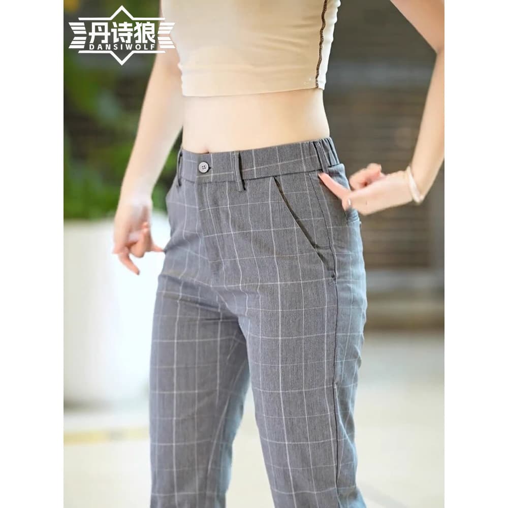Calças casuais masculinas 2026 novo estilo masculino fino ajuste xadrez calças masculinas outono inverno calças xadrez m