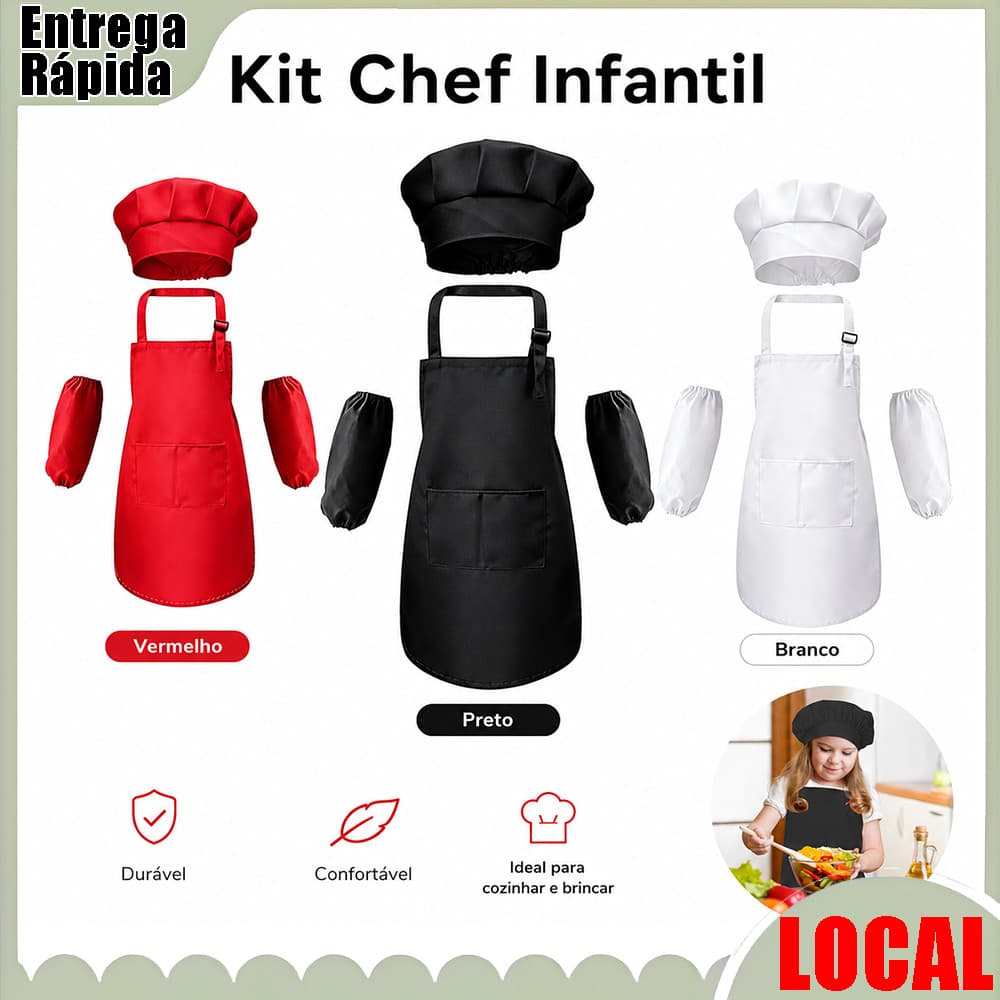 Conjunto de avental de Chef infantil (avental, manga, chapéu) vermelho/preto/branco adequado para cozinha