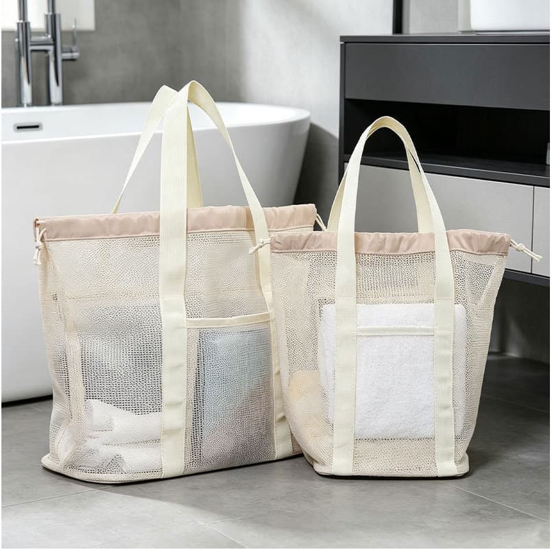 Bolsa de Praia de Malha com Cordão Dobrável, Leve Antiareia Secagem Rápida para Viagem e Natação