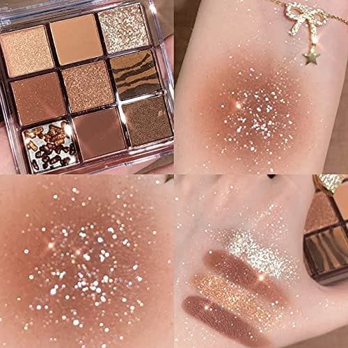 Paleta de sombras com 9 cores brilhantes, paleta de maquiagem com textura cremosa de alta pigmentação, sombra em pó natu