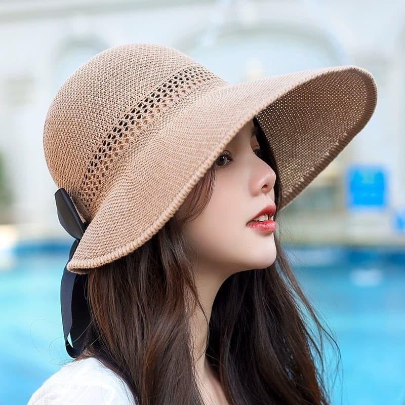 Sombrinha grande borda chapéu de sol Anti-ultravioleta rolo dobrável vazio topo legal chapéu feminino verão respirável m