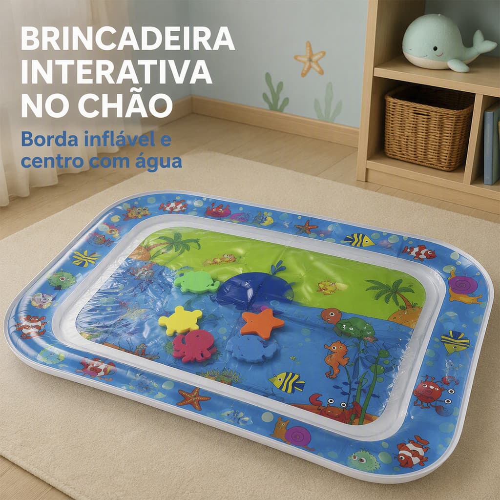 Tapete Inflável Infantil com Água para Bebê Brinquedo Sensorial de Atividades com Animais Interativo