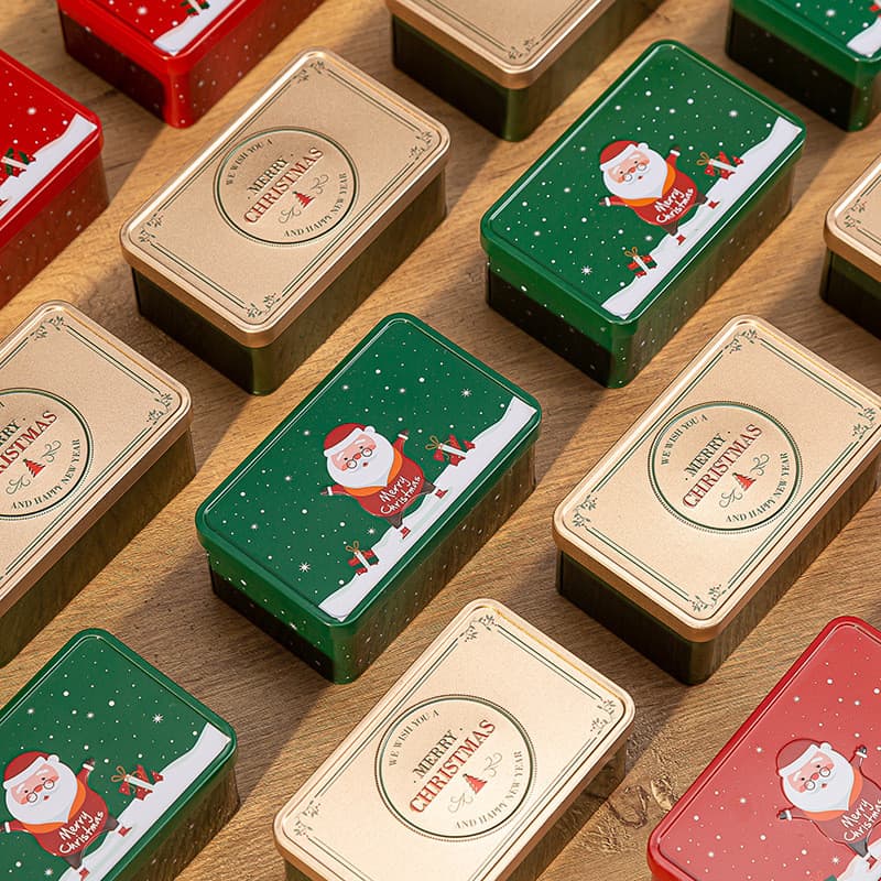Caixa de armazenamento de folha de flandres de Papai Noel Pronto estoque Caixa de embalagem de doces Caixa de presente c