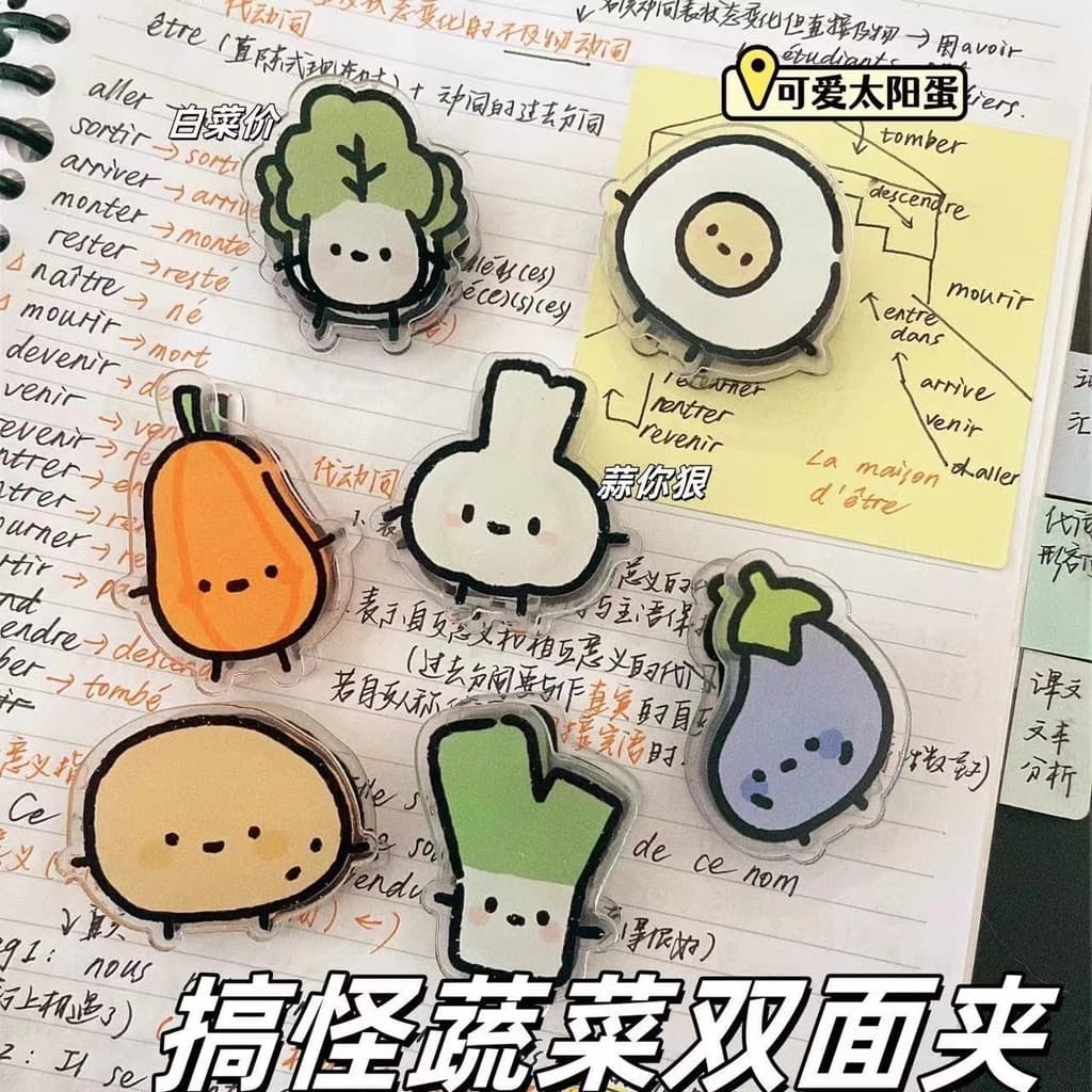 Clipe de nota vegetal engraçado dos desenhos animados ins estilo de alto valor clipe dupla face acrílico PP clipe de arm