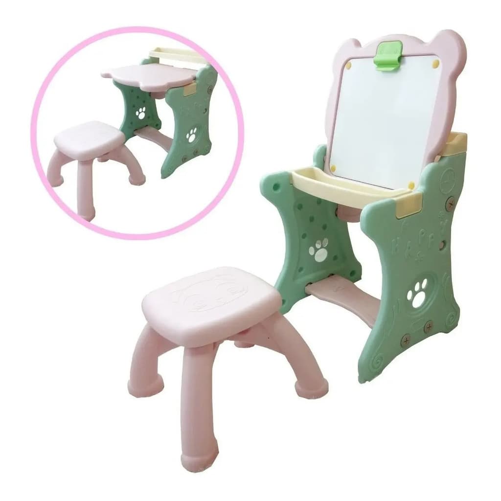 Mesinha Didática Lousa Infantil Rosa C/ Banquinho Importway