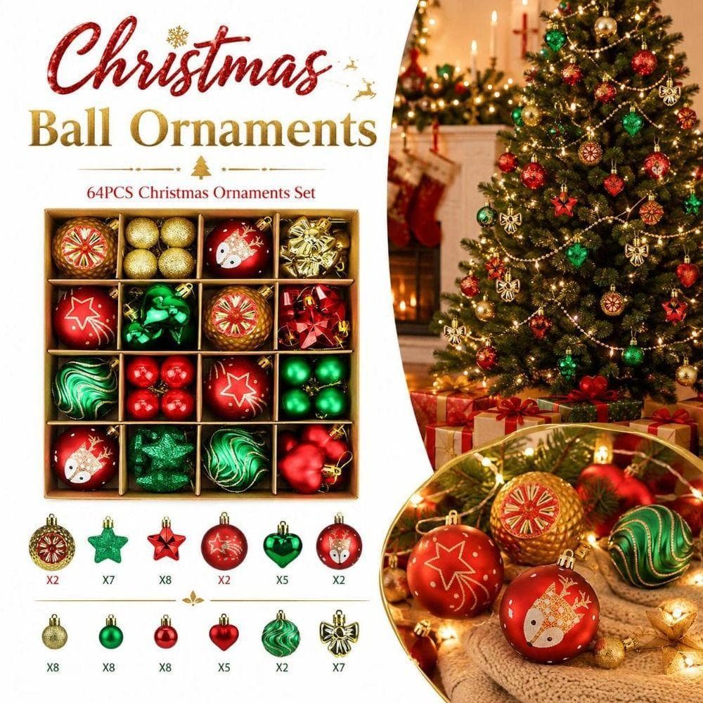 64 Enfeites De Bola De Natal Dos Pces , Ornamentos De Suspensão Da Árvore Formatos Variados De 3-6cm , Plástico