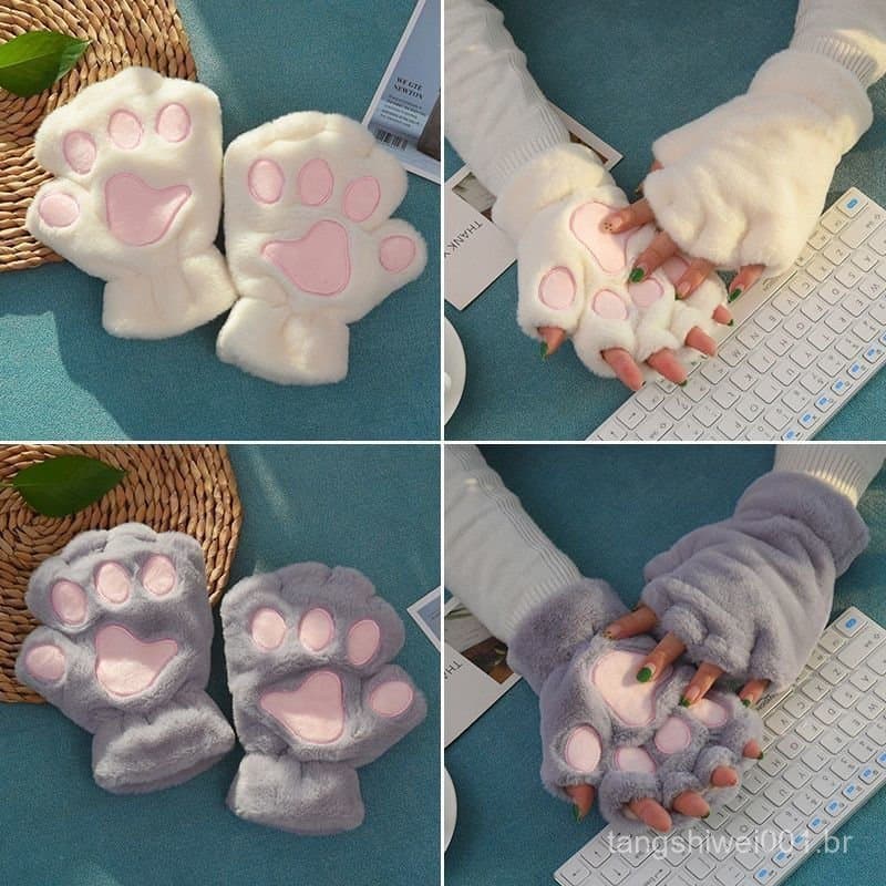 Lovely Women Bear Cat Claw Paw Mitten Luvas De Pelúcia Dedo Curto Meia Capa Feminina
