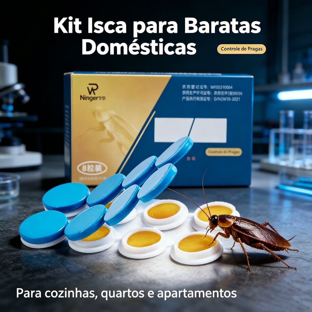 Isca para baratas domésticas, com embalagem protetora, disponível em vários tamanhos e quantidades.