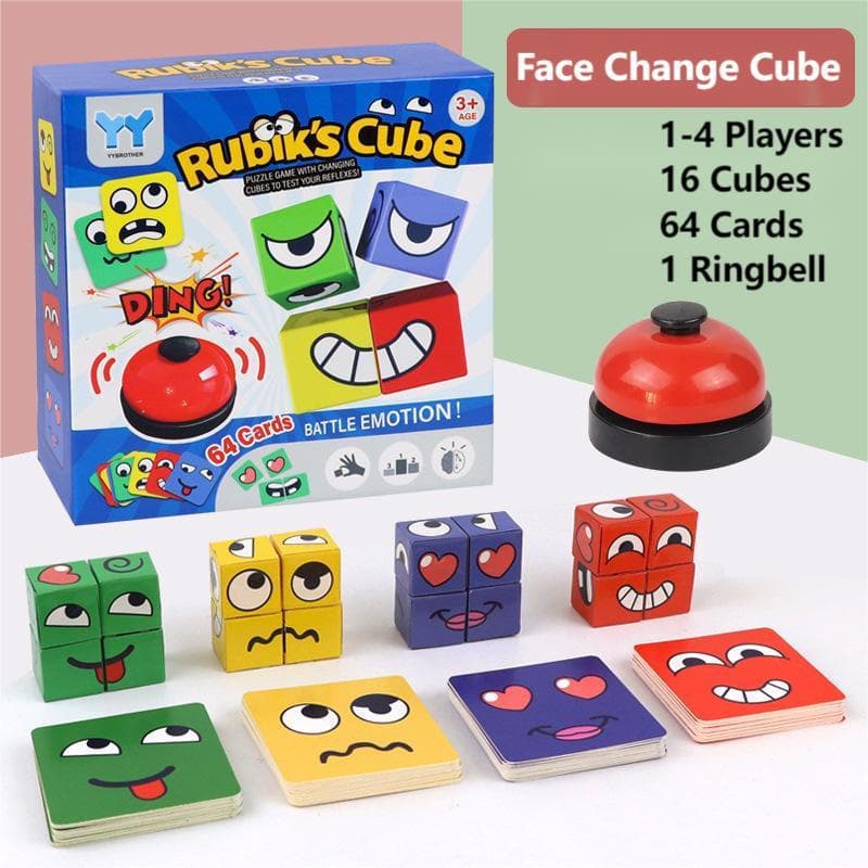 Blocos De Construção De Cubo De Rubik Que Mudam De Rosto Com 64 Cartas E Quebra-Cabeça De Jogo De Tabuleiro De Sino Para