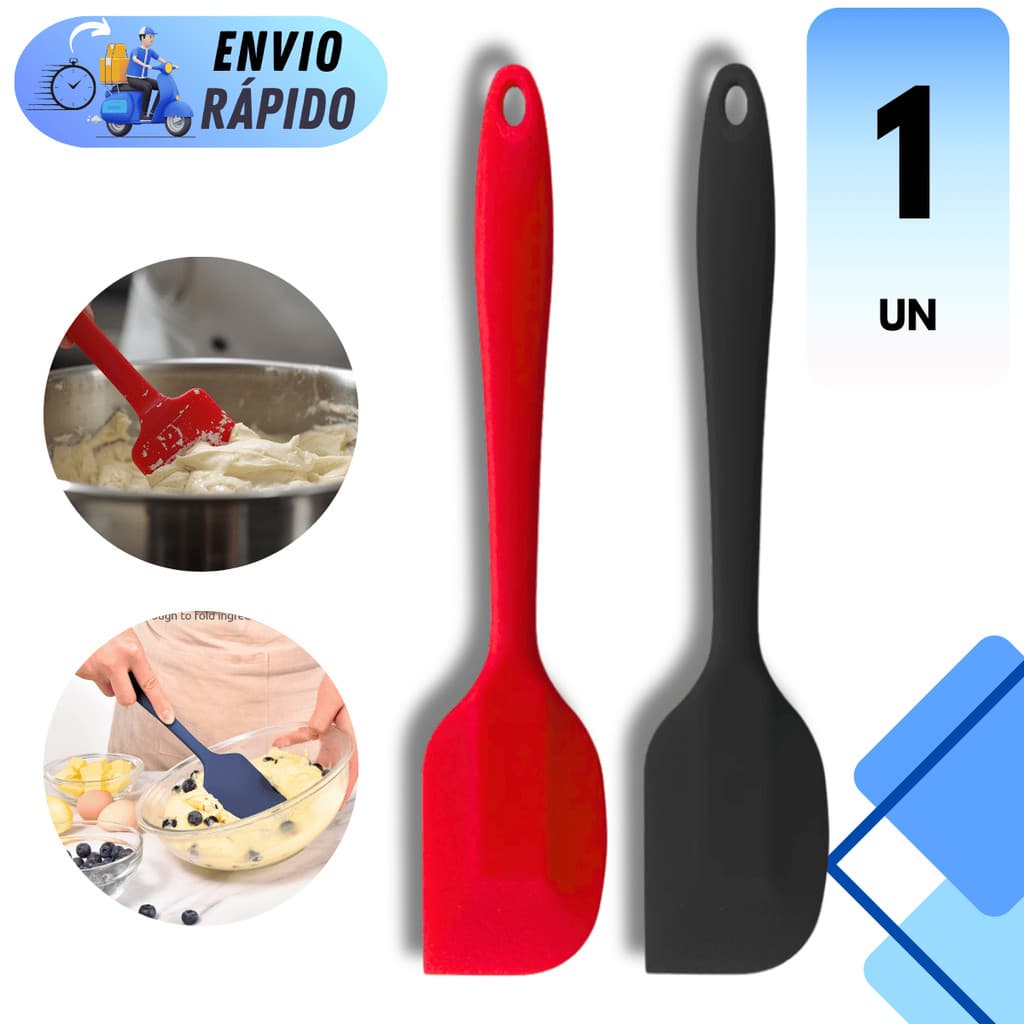 ESPATULA DE SILICONE 27CM RETA PÃO DURO PROFISSIONAL RASPADORA MULTIUSO VERMELHA E PRETO