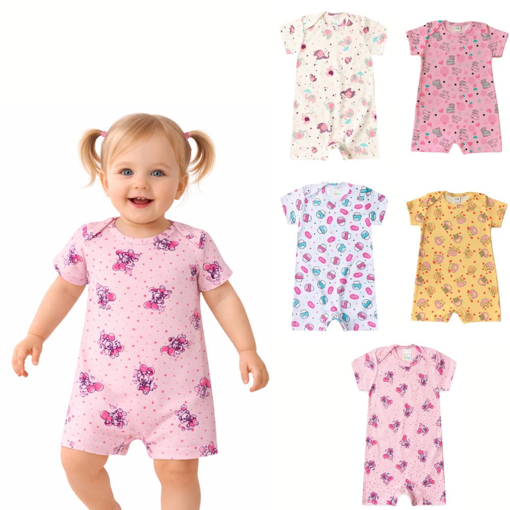 Kit 3 Macaquinhos Bebê Menina Suedine Premium | Algodão macio | Toque Suave | P ao 3 anos