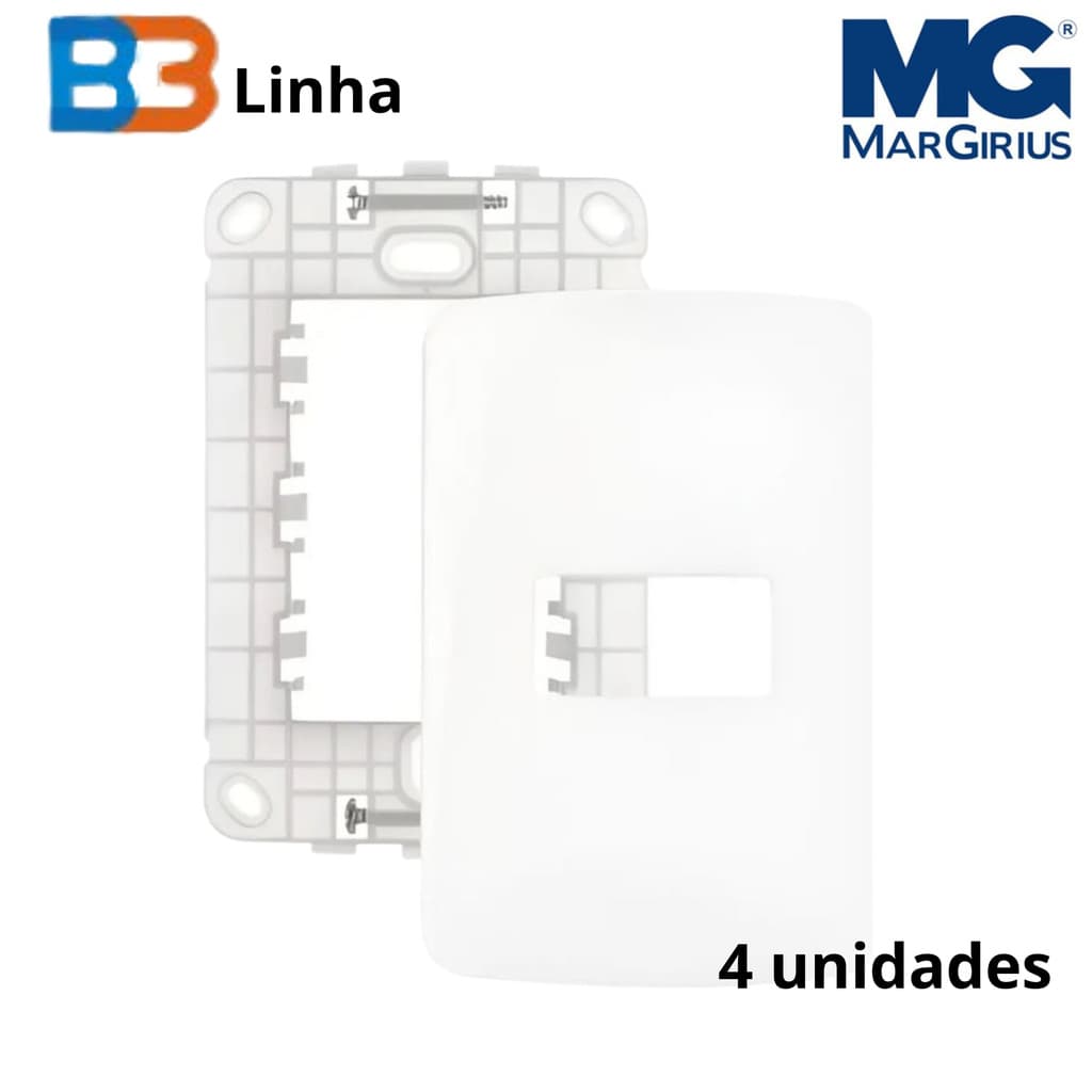 kit 4 Conjunto Placa 4x2 1 Posto Com Suporte Branco B3 Margirius