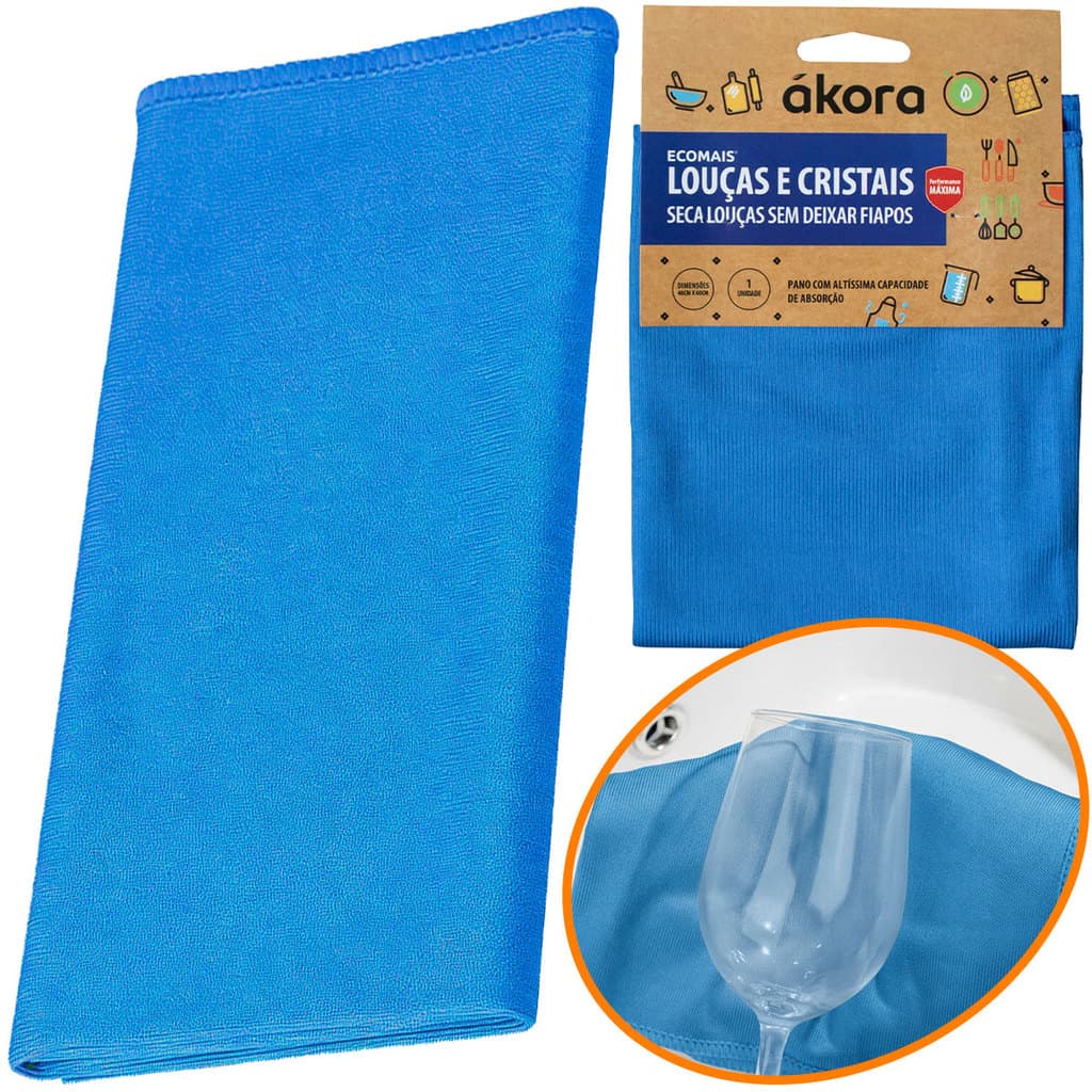 Pano Magico Loucas Cristais 40x60cm Azul Microfibra Limpeza Cozinha Prato Panos Akora