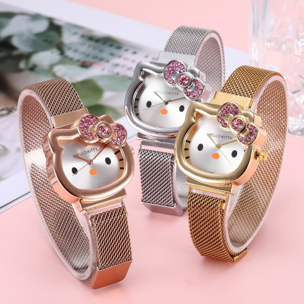 Relógio De Moda Casual Hello Kitty Quartz Relógios Sanrio KT Cat Pulseira Feminina Vintage