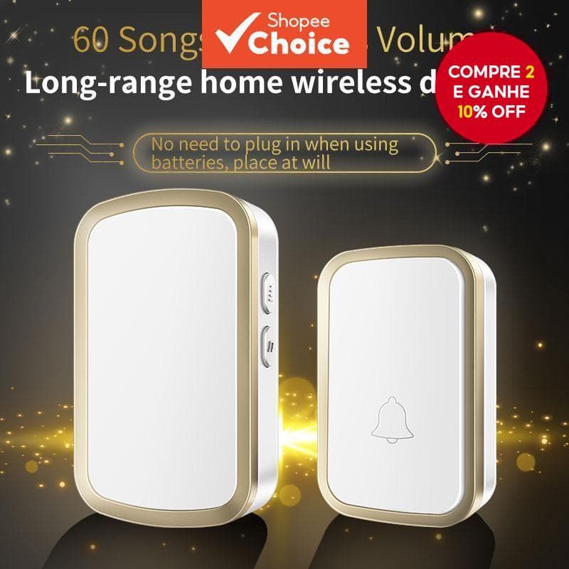 kit De Campainha De Chamada À Prova D'água Para Exterior Com Sem Fio 60 Toques , 5 Níveis De volume E Luzes Indicadoras