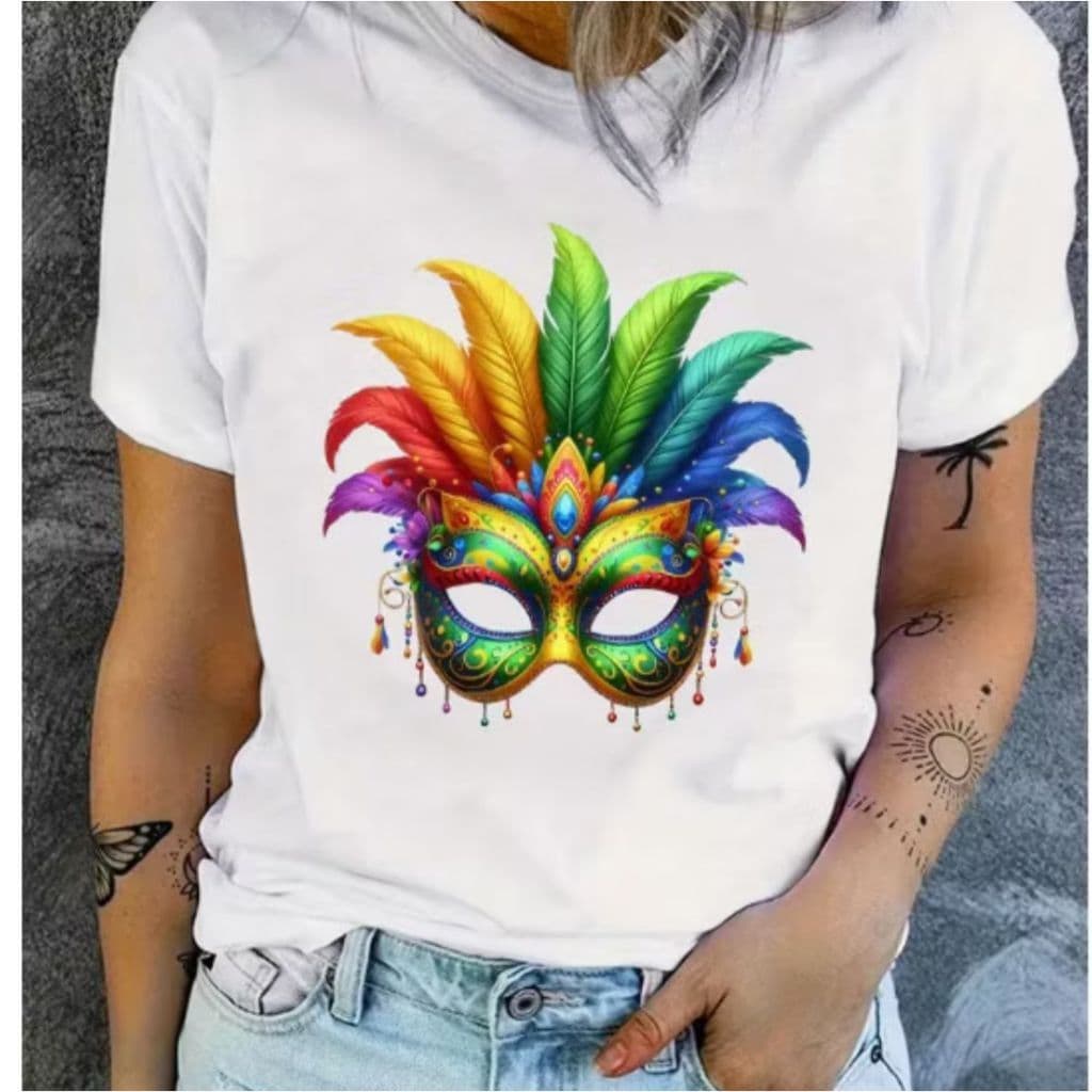 CAMISETA  ESTAMPA MASCÁRA CARNAVAL FEMININA MASCULINA ALGODÃO PREMIUM