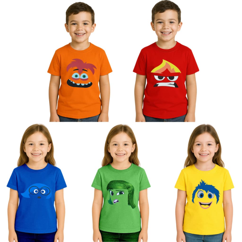 Camisa Camiseta Infantil Divertidamente Emoções Alegria Raiva Tristeza Ansiedade Personagens