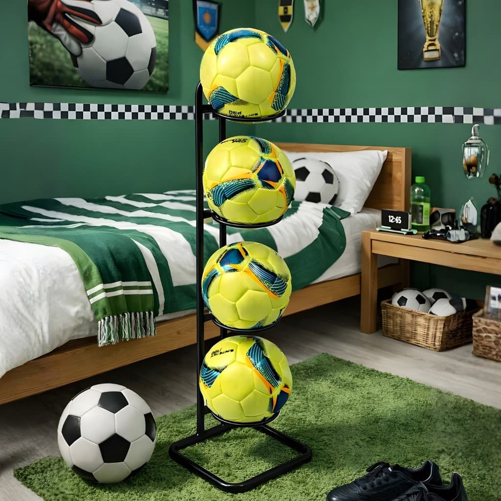 SUPORTE BOLA DE FUTEBOL BASQUETE E VÔLEI PARA 4 BOLAS REFORÇADO DE CHÃO ORGANIZADOR 90CM