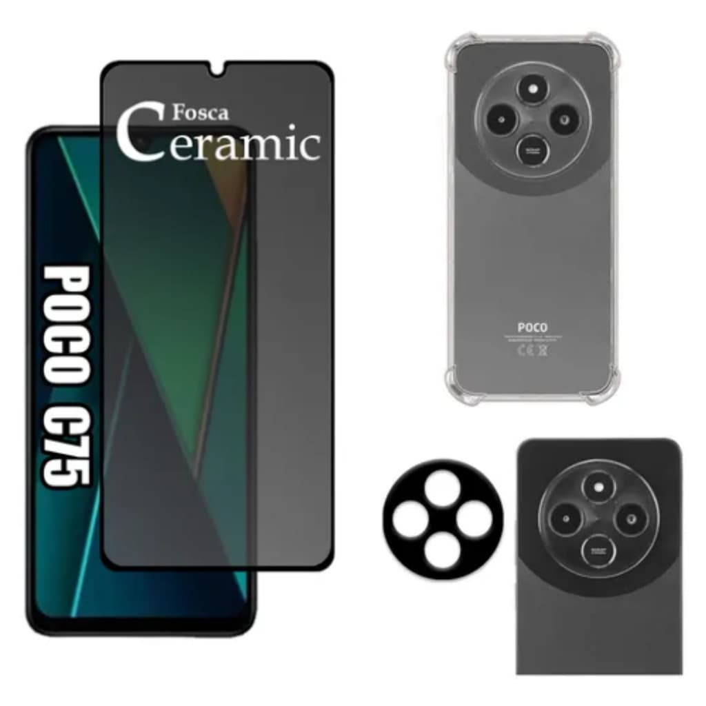 Kit Para Xiaomi Poco C75 - Película Fosca Privativa + Capa Tpu + Câmera