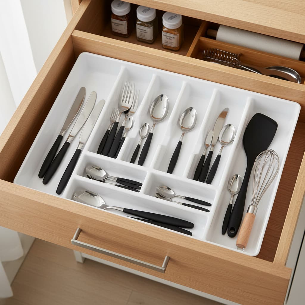 Organizador Gaveta Plástico Branco Porta Talheres Cozinha Divisórias OG-101
