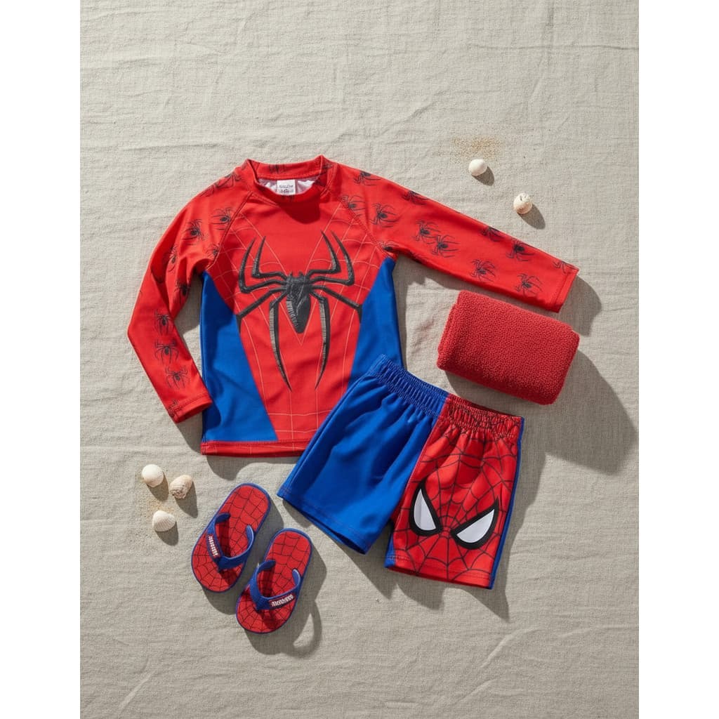 Moda Praia Aranha Infantil Camisa Proteção Uv + Sunga
