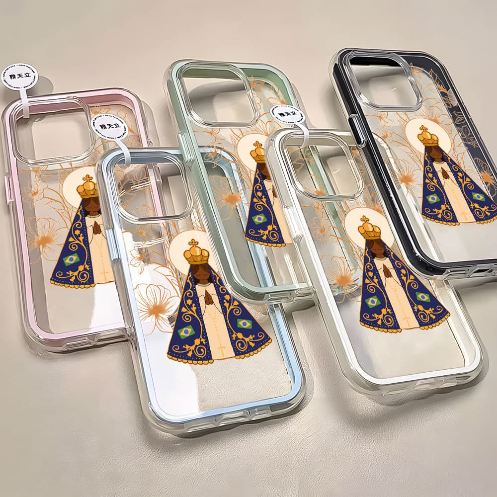 Nossa Virgem Maria 3 Em 1 Capinha Capa Para IPhone 13 11 12 14 15 16 17 Air Pro Max Normal Transparente Acrílico Anti-Im