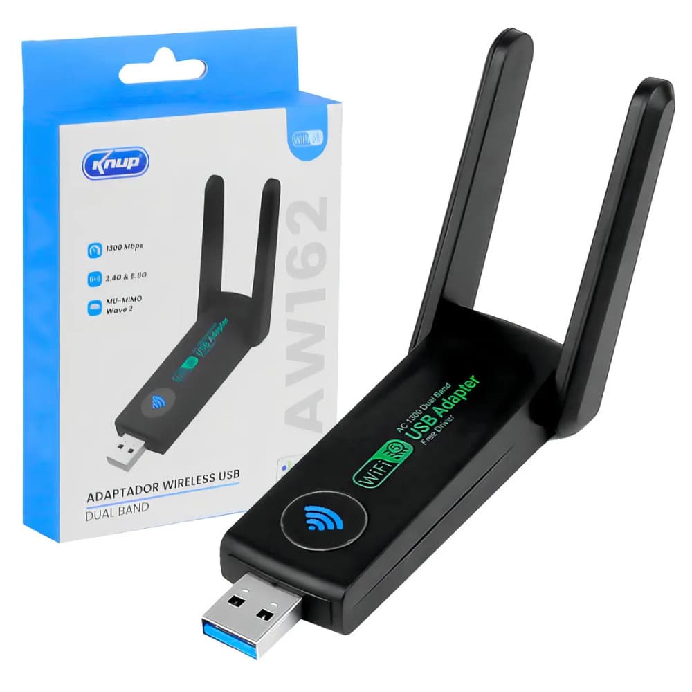 Mini Adaptador Wireless Wifi Dual Band 2,4g 5g 1300mbps Usb Knup KP-AW162 pratico e  super rapido