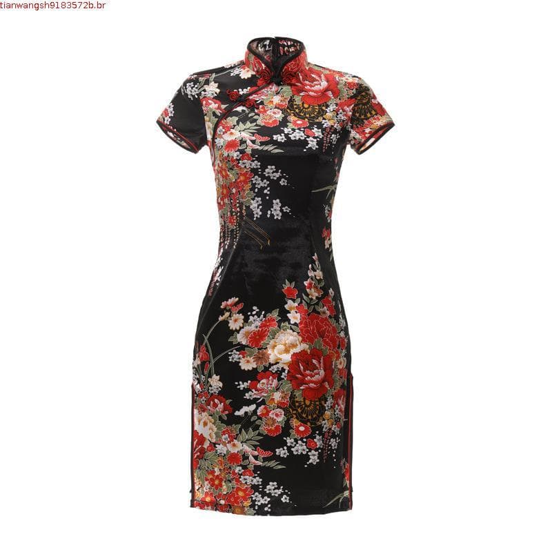 Cheongsam Mini Vestido Feminino De Seda Tradicional Tamanho S-6XL