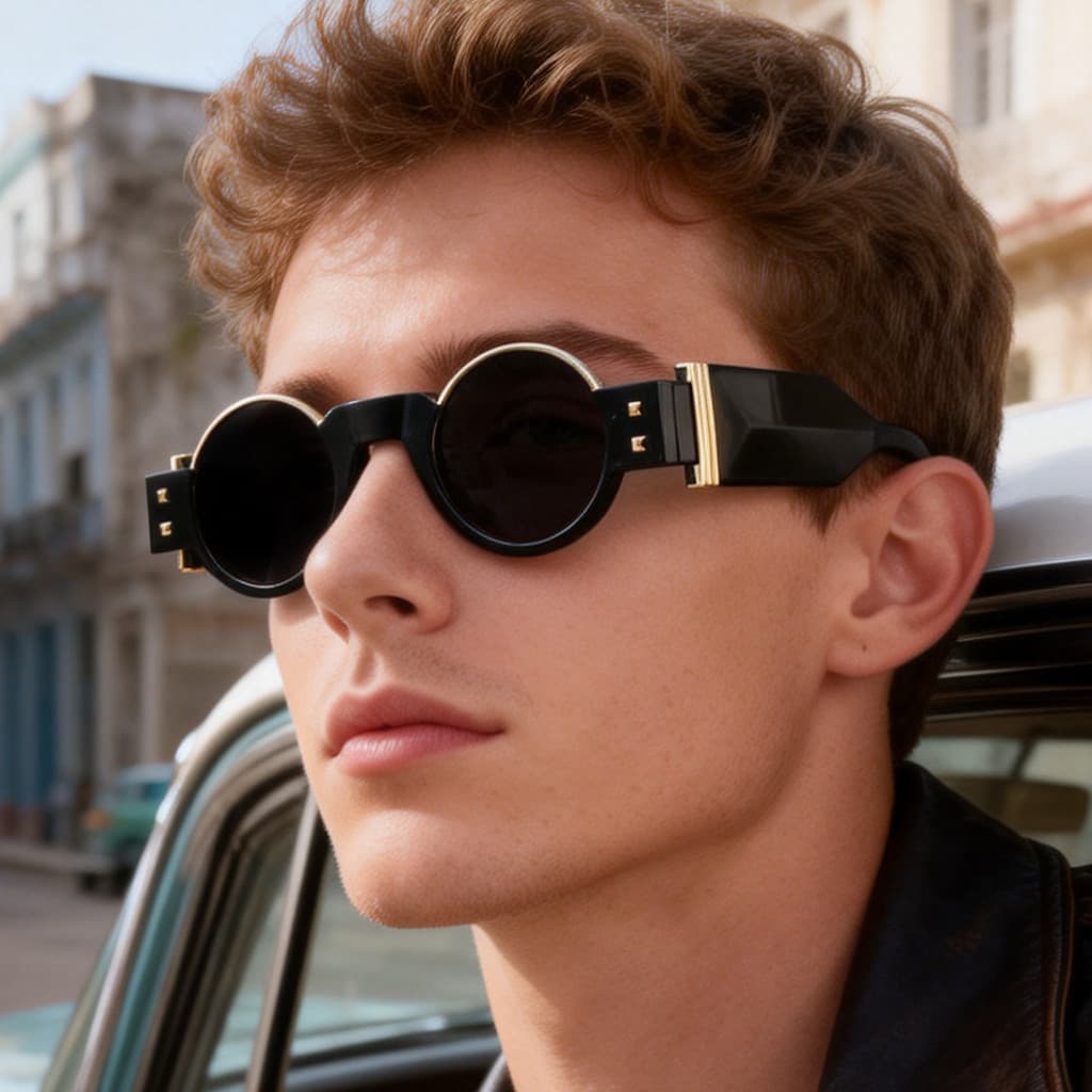 Óculos de sol redondos de estilo vintage e punk masculino com proteção solar