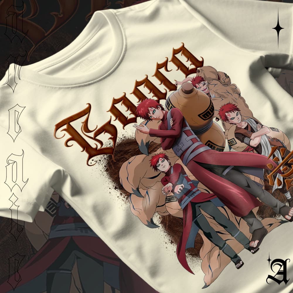 Camiseta Basica Algodao Série Anime Naruto Personagem Gaara Shinobi De Sunagakure Tee Unissex