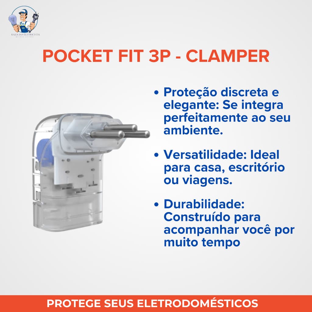 Protetor de Surtos CLAMPER Pocket Fit 3P 10A/20A Transparente