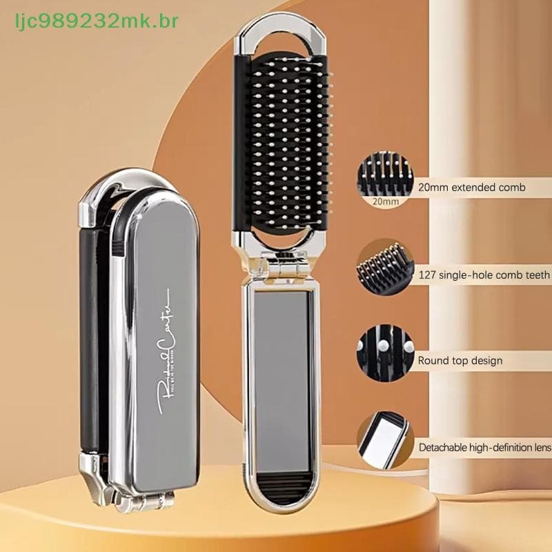 [MYBR] Mini Escova De Cabelo Dobrável Massagem Pente Cabeça Antiestática Portátil Viagem Menina Pentes Com Espelho [WELL