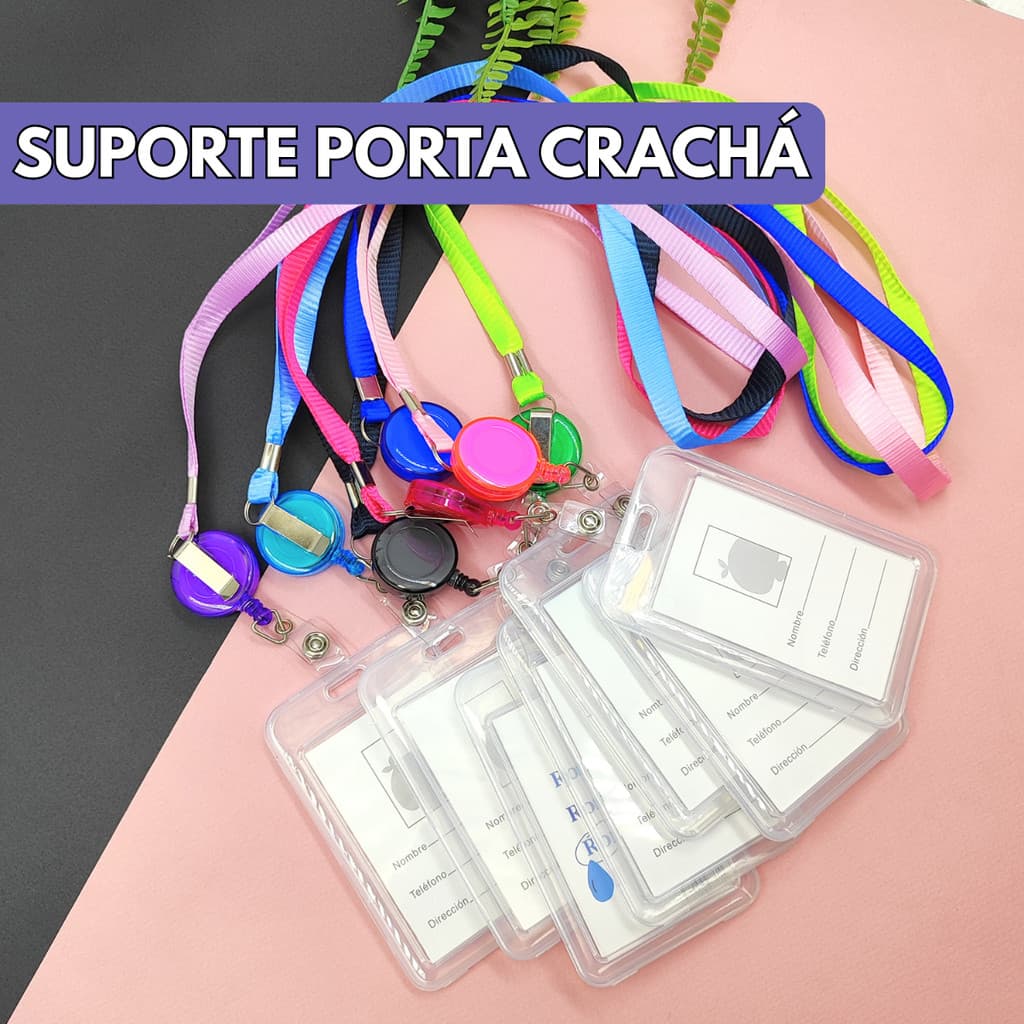 Porta Crachá Com Cordão Bilhete Cartões Ultra Resistente Estudante - Escolha Seu Kit