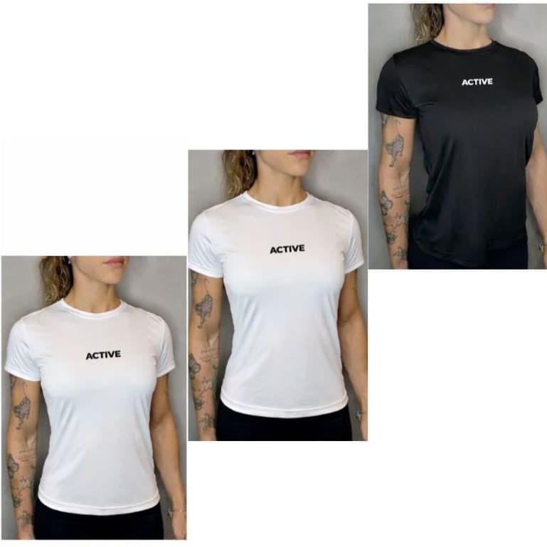 Kit 3 Camisetas Femininas Dry Fit Baby Look ACTIVE | Academia, Treino e Dia a Dia | Preto e Branco
