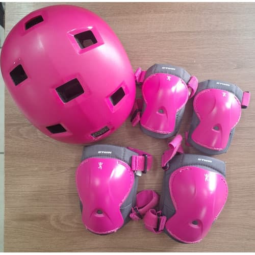 Proteção Infantil Btwin Cotoveleira Joelheira Capacete Rosa-chiclete
