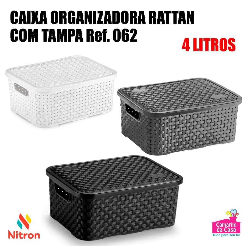 Caixa Organizadora Com Tampa Multiuso de Armazenamento Cesto Organizador Empilhavel Rattan Nitron